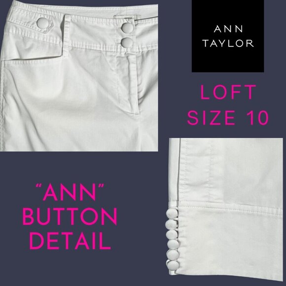 Ann Taylor LOFT [10 - EUC] White Button-Detail Cropped Casual Pants - Picture 3 of 9